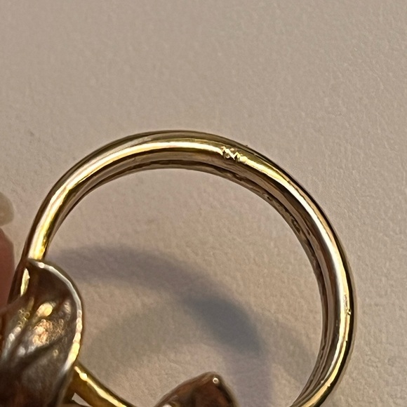 ANTIQUE 14K YELLOW GOLD MASSIVE RING "FLOWER" with "RED STAR"-RUBY, ART NOUVEAU - Picture 6 of 12